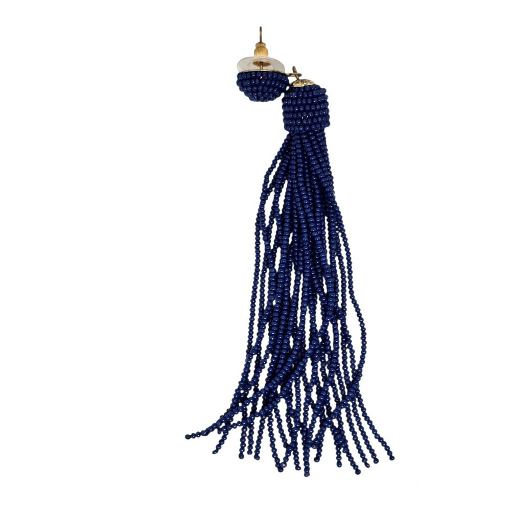 Beaded Tassel Drop Earrings With‎ Navy Blue Beads And Gold-Tone Posts - Picture 4 of 5